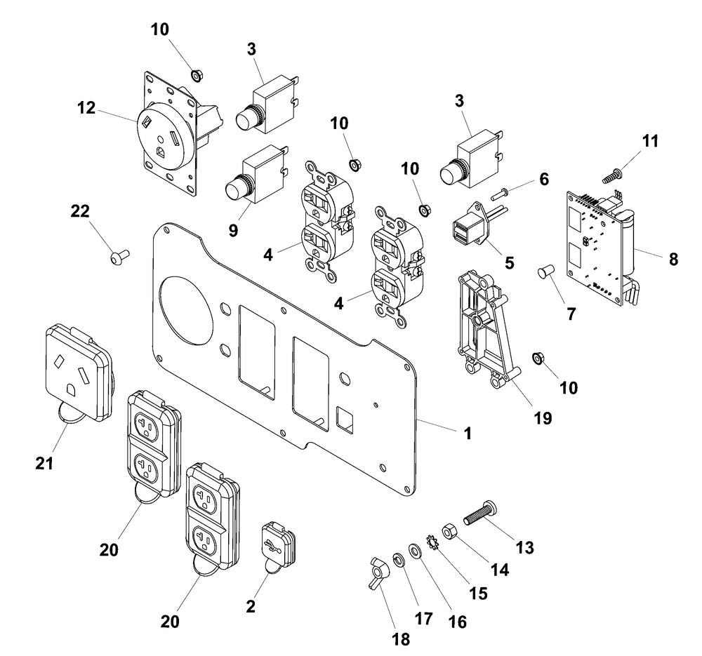 Control Panel Diagram and Parts List for 030805-00  Briggs and Stratton Generator